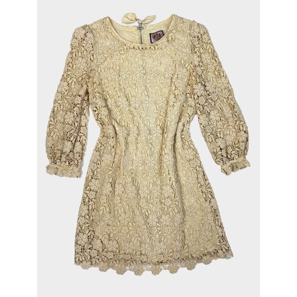 Juicy Couture Dress Ivory Grace Crochet Lace Puff Sleeve – Size 4 – Day to Eveni - Picture 1 of 3
